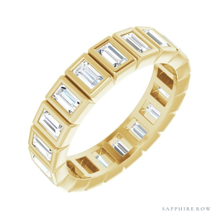 Sapphire Row Lab-Grown Diamond Baguette Bezel Band - 14K Yellow Gold, 3.5 × 2 mm, 8