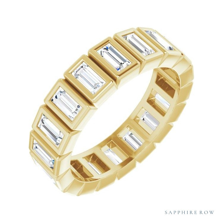 Sapphire Row Lab-Grown Diamond Baguette Bezel Band - 14K Yellow Gold, 4 × 2 mm, 7.5