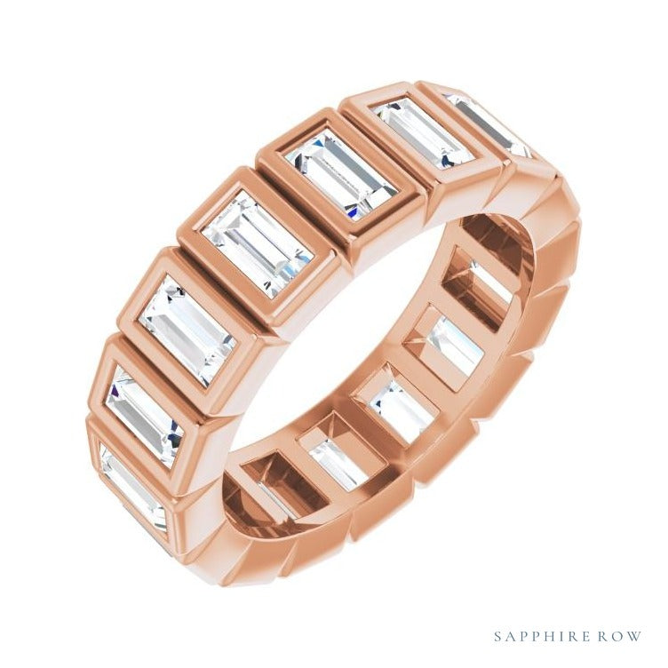 Sapphire Row Lab-Grown Diamond Baguette Bezel Band - 14K Rose Gold, 3.75 × 2 mm, 4