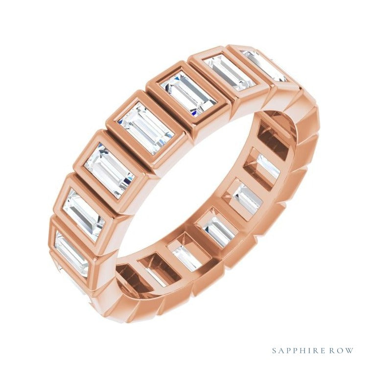 Sapphire Row Lab-Grown Diamond Baguette Bezel Band - 14K Rose Gold, 3.75 × 2 mm, 7