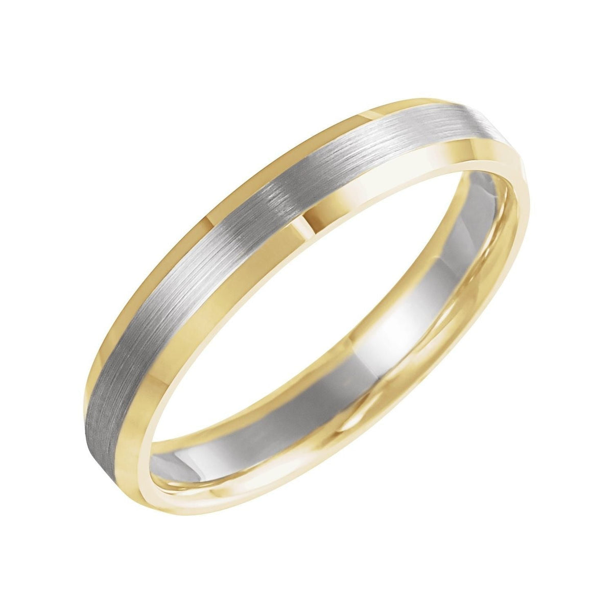 Sapphire Row Gold Beveled Stepped-Edge Comfort-Fit Band - 14K Yellow & White Gold, 4 mm
