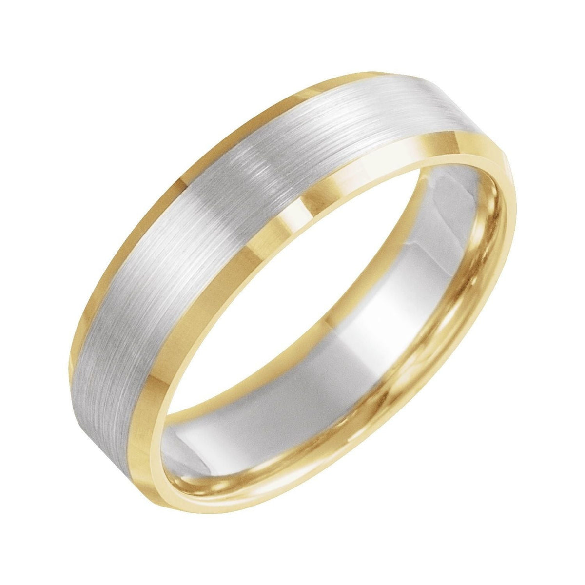 Sapphire Row Gold Beveled Stepped-Edge Comfort-Fit Band - 14K Yellow & White Gold, 6 mm