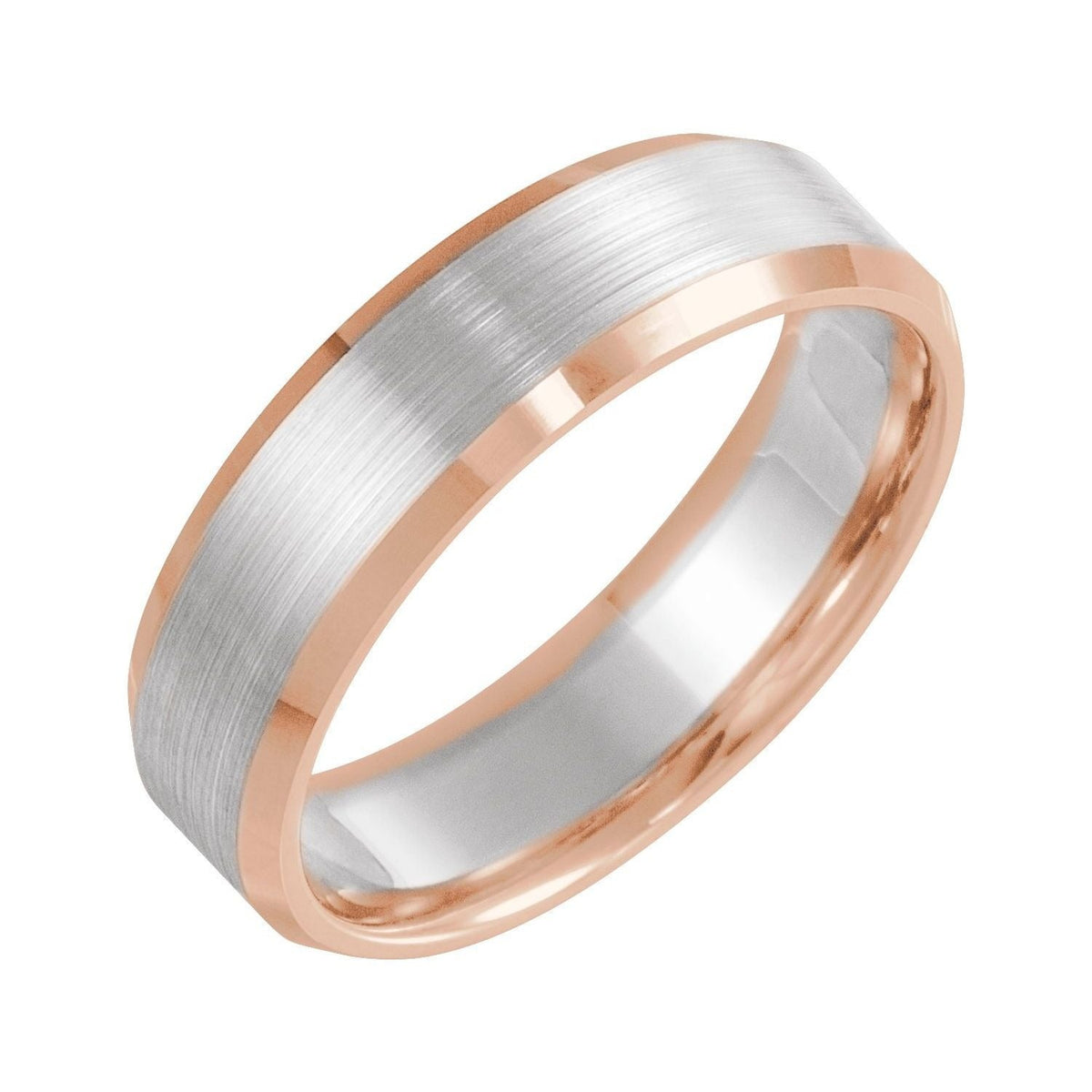 Sapphire Row Gold Beveled Stepped-Edge Comfort-Fit Band - 14K Rose & White Gold, 6 mm