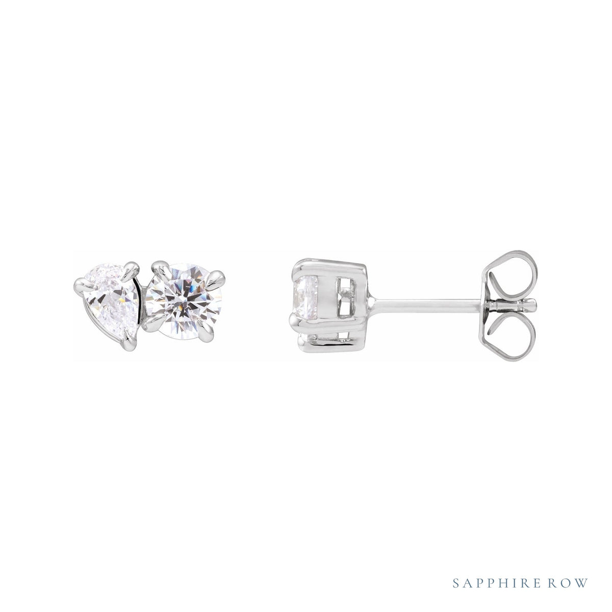 Sapphire Row Lab-Grown Diamond Pear & Round Toi et Moi Studs - 14K White Gold