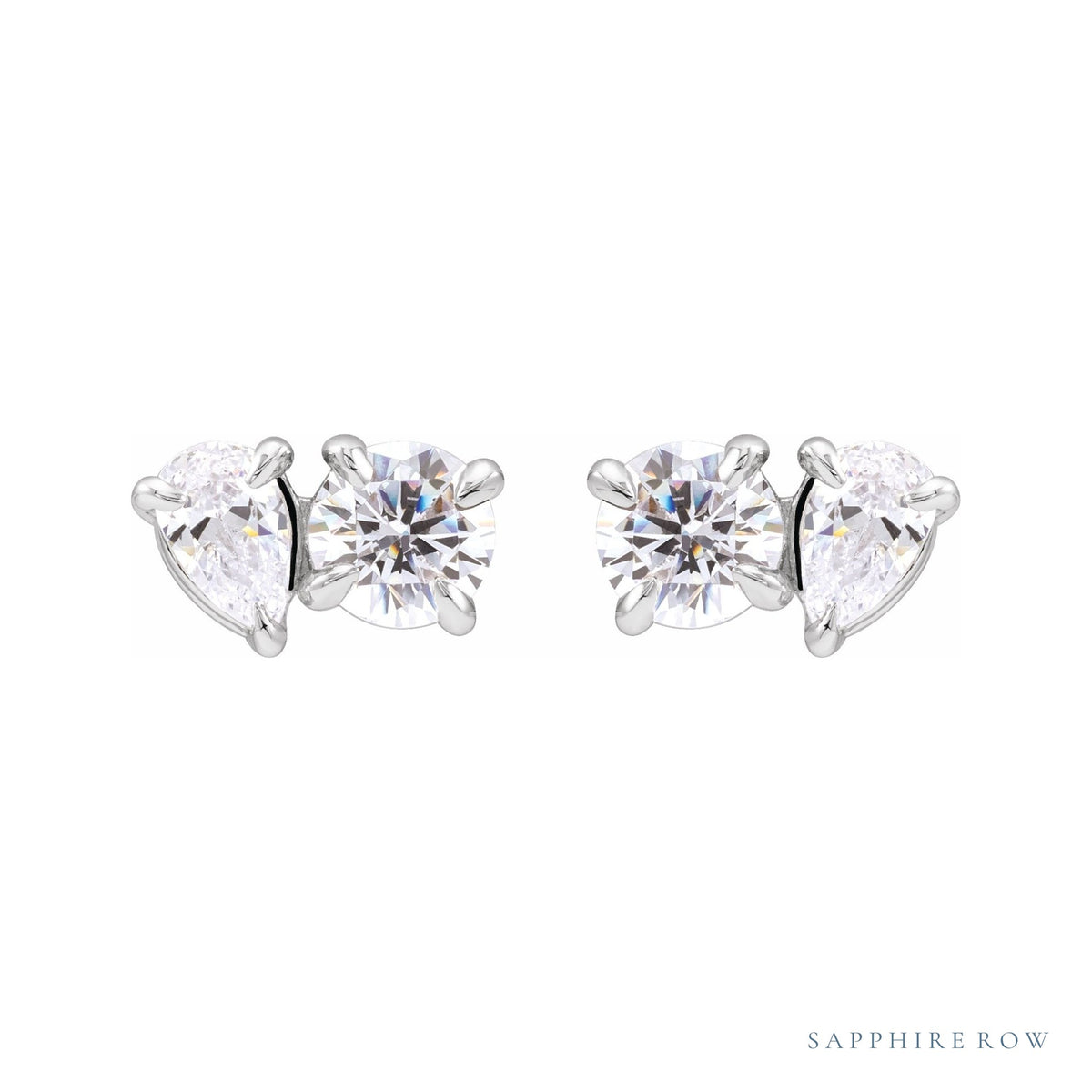 Sapphire Row Lab-Grown Diamond Pear & Round Toi et Moi Studs - 14K White Gold (view 2)