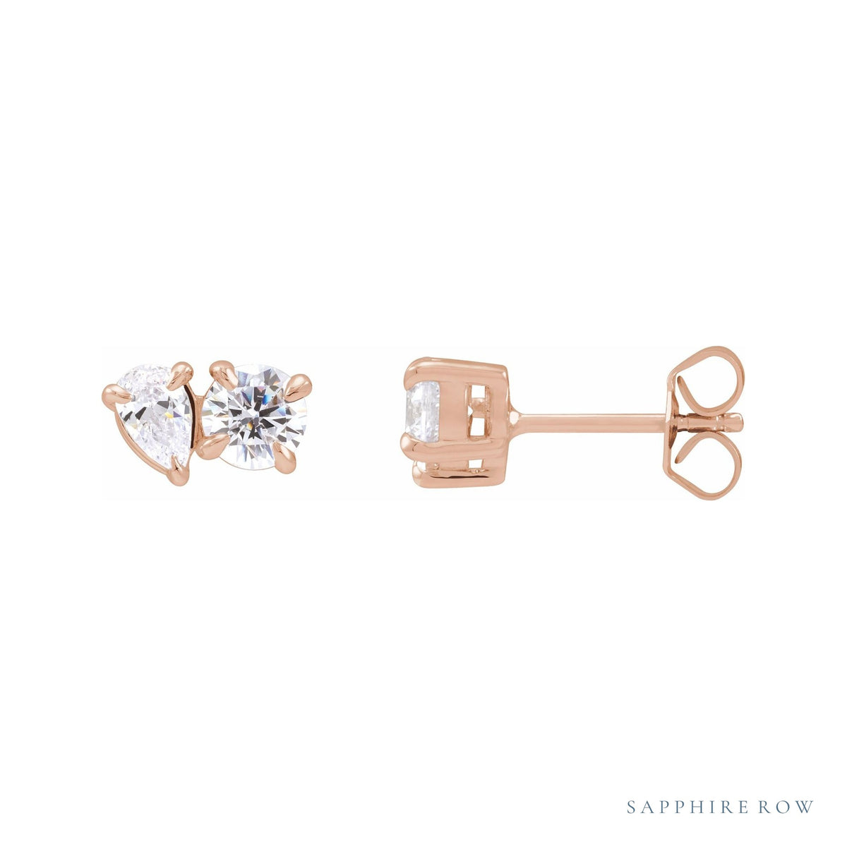 Sapphire Row Lab-Grown Diamond Pear & Round Toi et Moi Studs - 14K Rose Gold