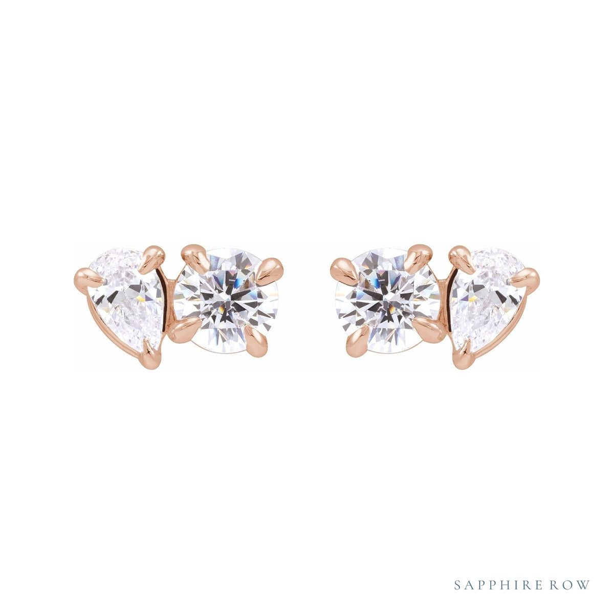 Sapphire Row Lab-Grown Diamond Pear & Round Toi et Moi Studs - 14K Rose Gold (view 2)