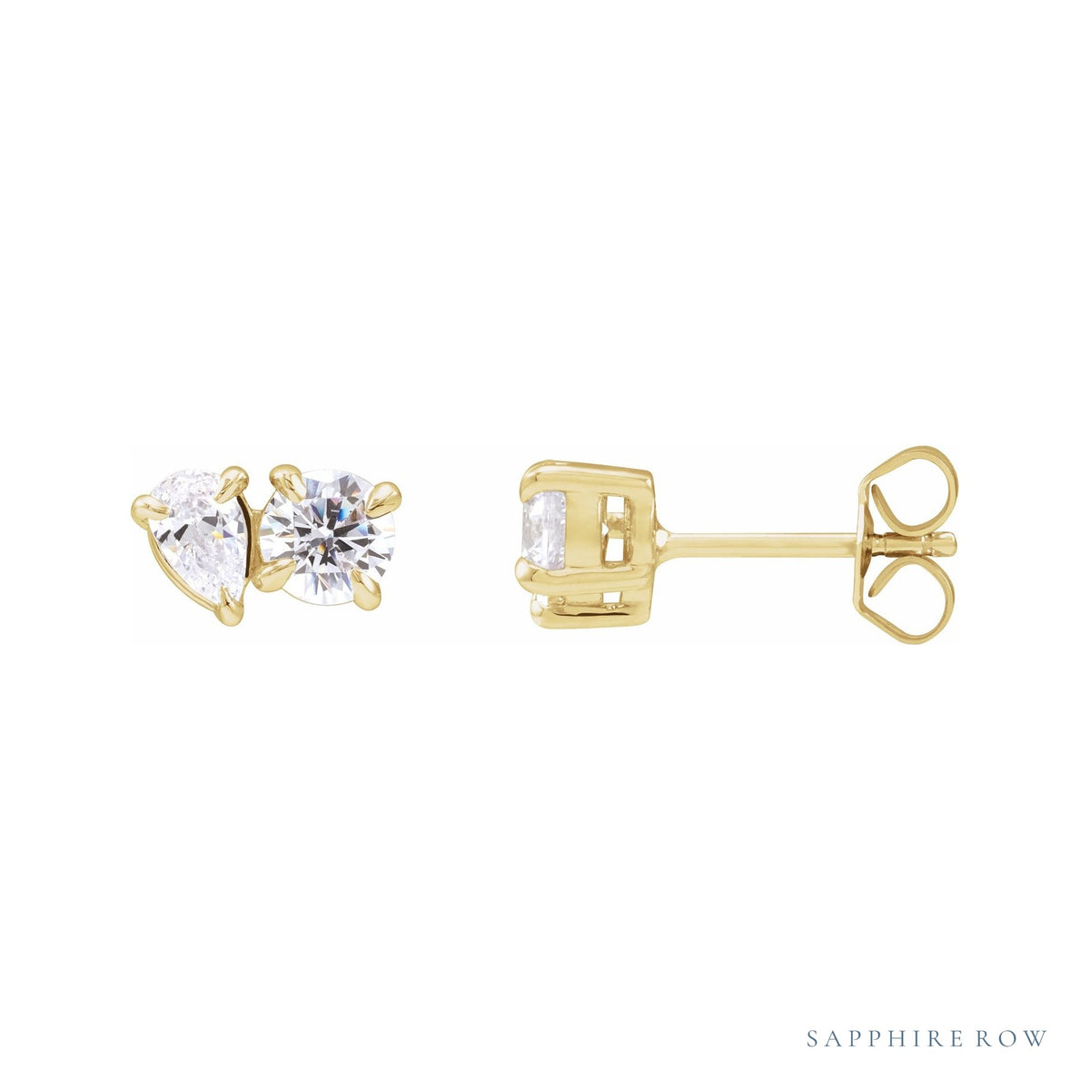 Sapphire Row Lab-Grown Diamond Pear & Round Toi et Moi Studs - 14K Yellow Gold