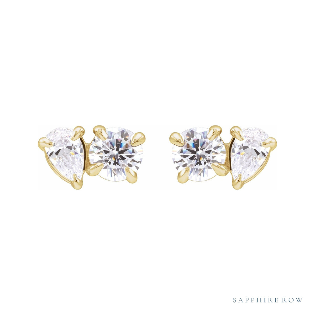Sapphire Row Lab-Grown Diamond Pear & Round Toi et Moi Studs - 14K Yellow Gold (view 2)