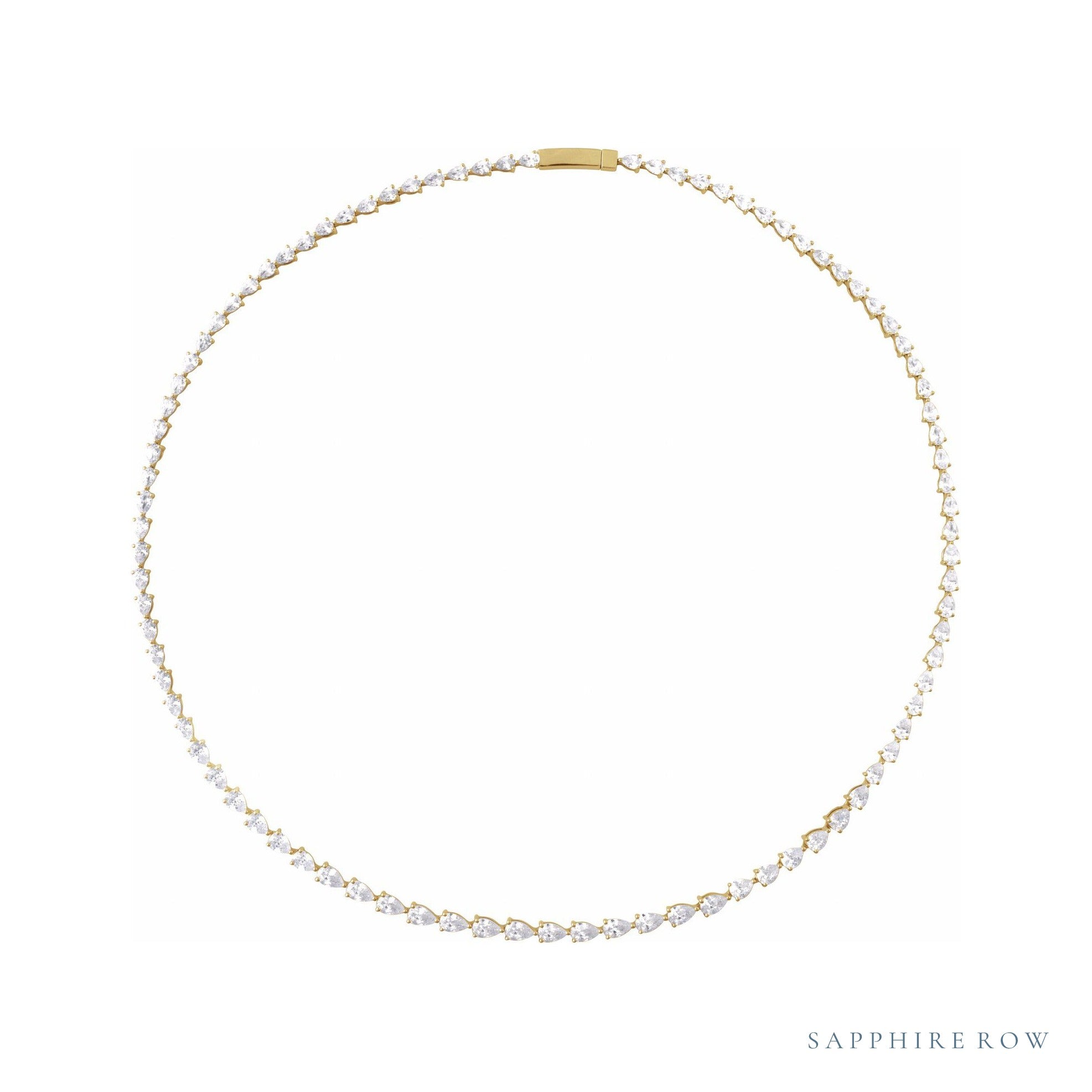 Sapphire Row Lab-Grown Diamond Pear Tennis Necklace - 14K Yellow Gold