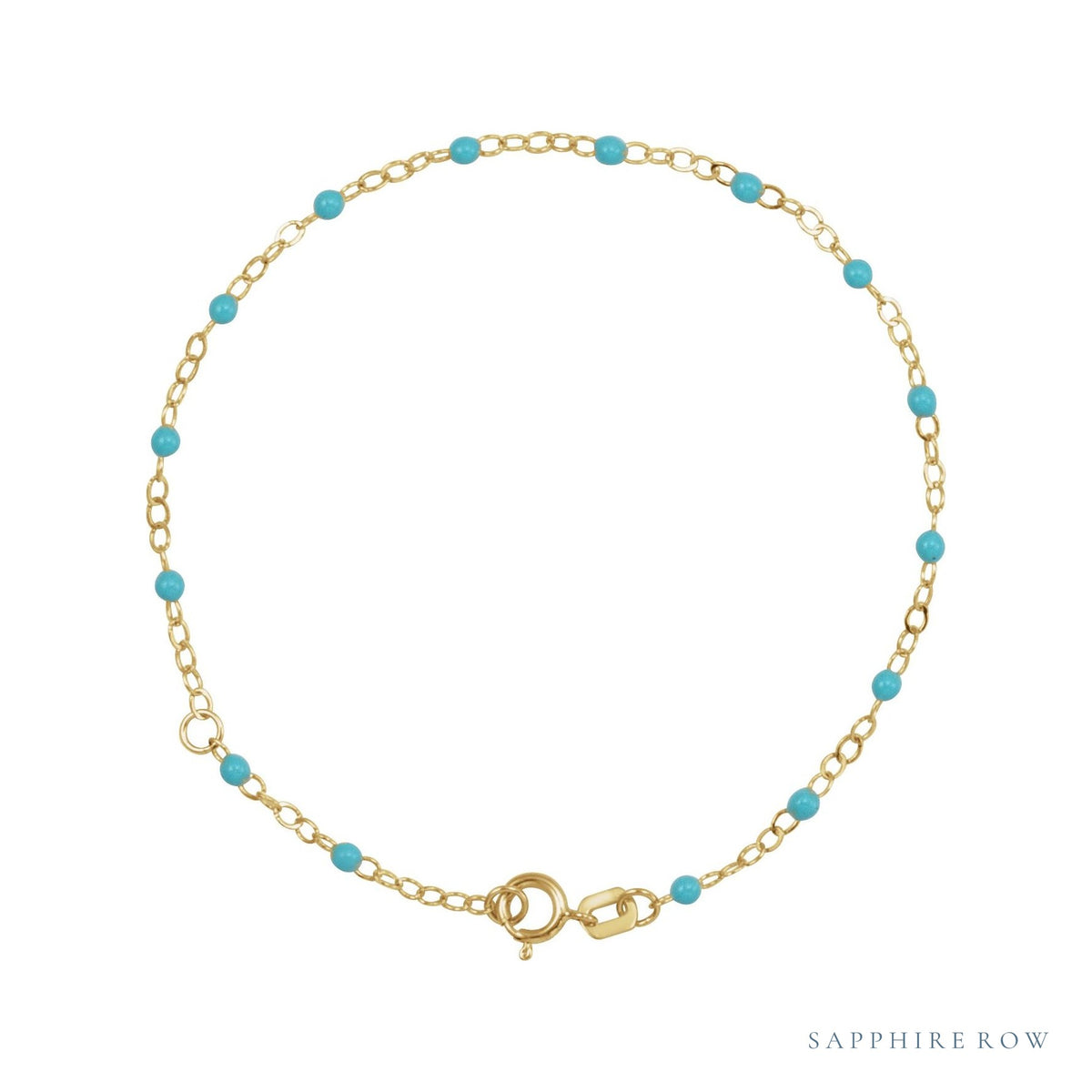 Sapphire Row Gold Enamel Bead Chain Bracelet - Turquoise