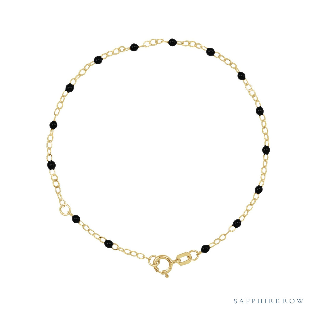 Sapphire Row Gold Enamel Bead Chain Bracelet - Black