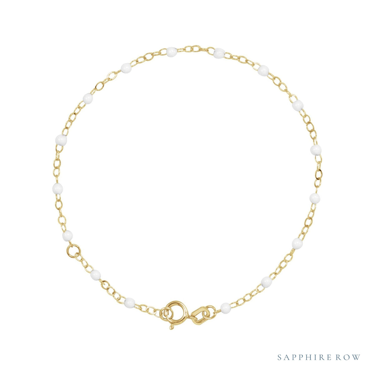 Sapphire Row Gold Enamel Bead Chain Bracelet - White