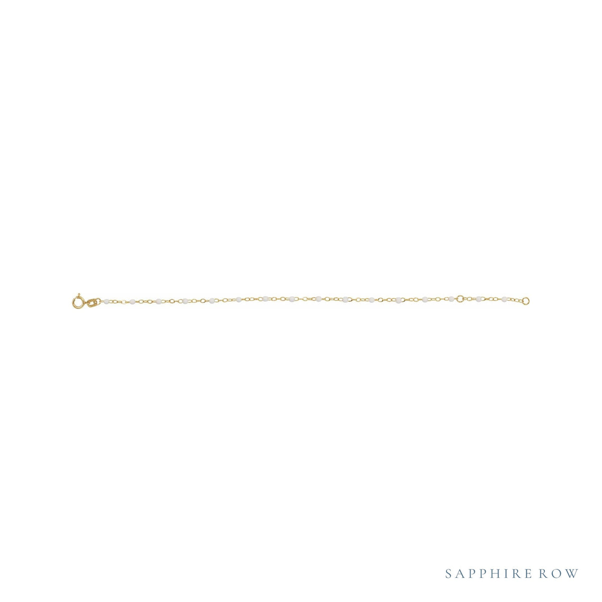 Sapphire Row Gold Enamel Bead Chain Bracelet - White (view 3)