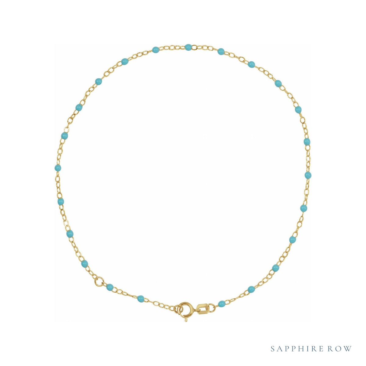 Sapphire Row Gold Enamel Bead Chain Anklet - Turquoise