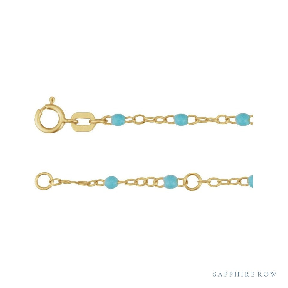 Sapphire Row Gold Enamel Bead Chain Anklet - Turquoise (view 2)