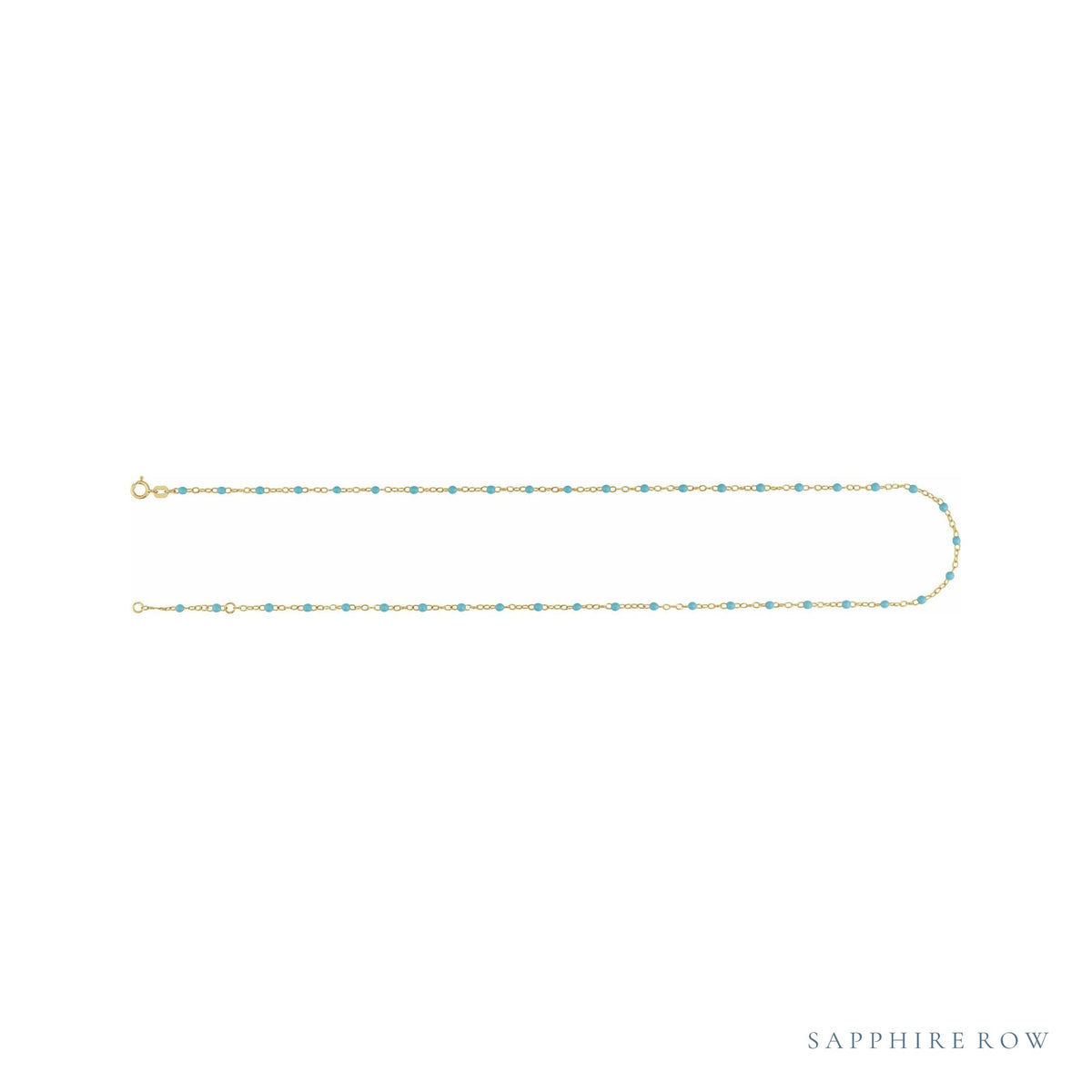Sapphire Row Gold Enamel Bead Chain Anklet - Turquoise (view 3)