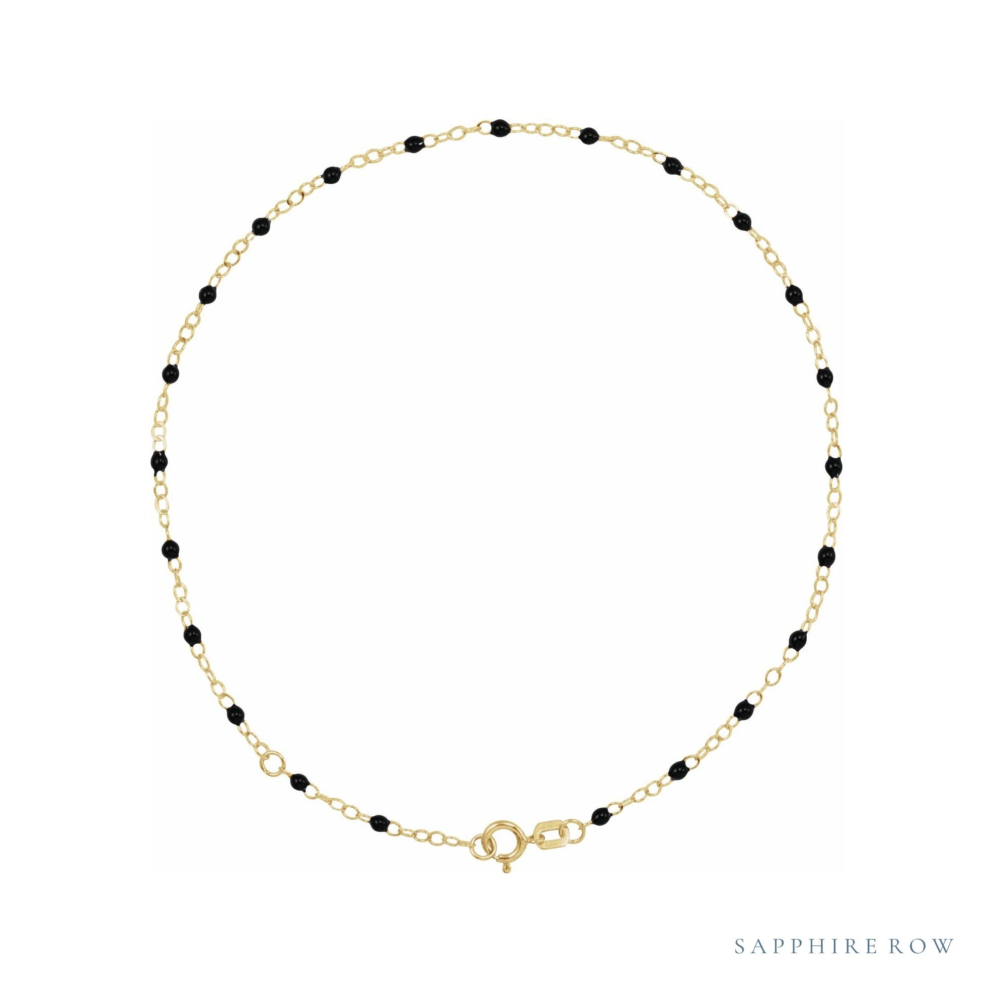 Sapphire Row Gold Enamel Bead Chain Anklet - Black