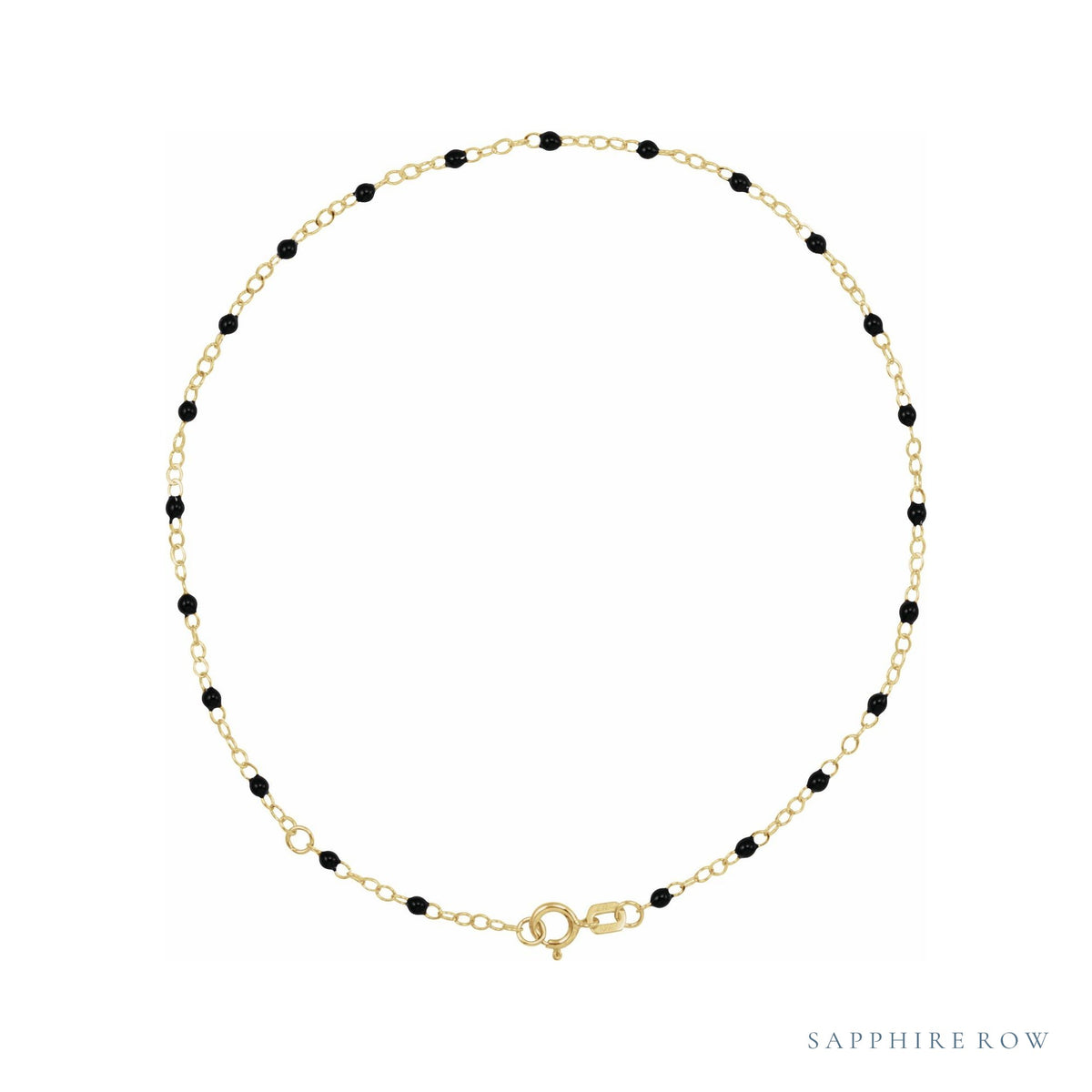 Sapphire Row Gold Enamel Bead Chain Anklet - Black