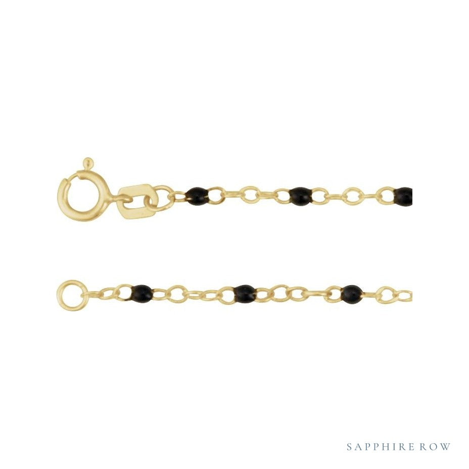 Sapphire Row Gold Enamel Bead Chain Anklet - Black (view 2)