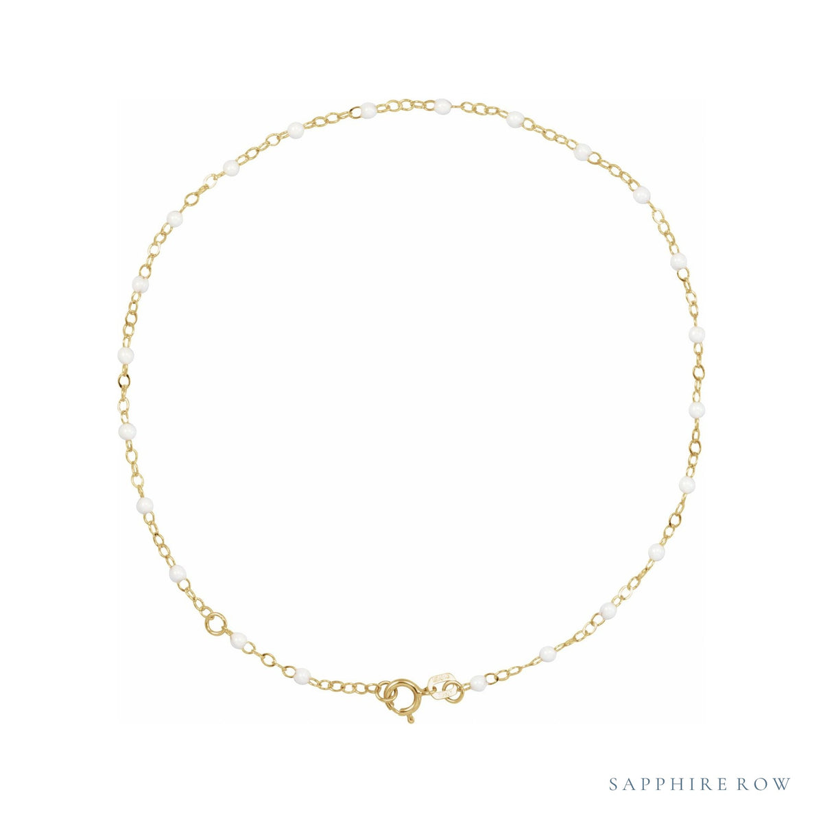 Sapphire Row Gold Enamel Bead Chain Anklet - White