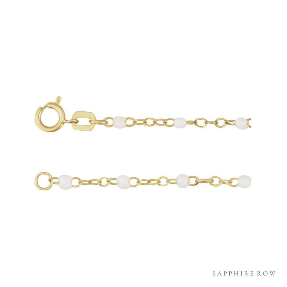 Sapphire Row Gold Enamel Bead Chain Anklet - White (view 2)