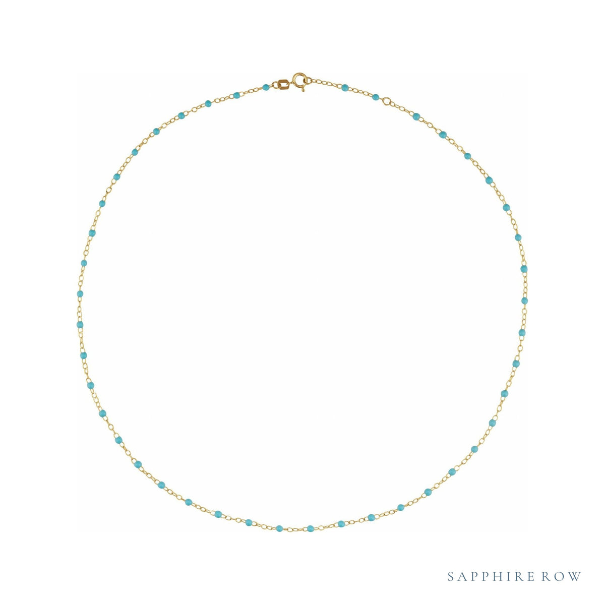 Sapphire Row Gold Enamel Bead Chain Necklace - Turquoise