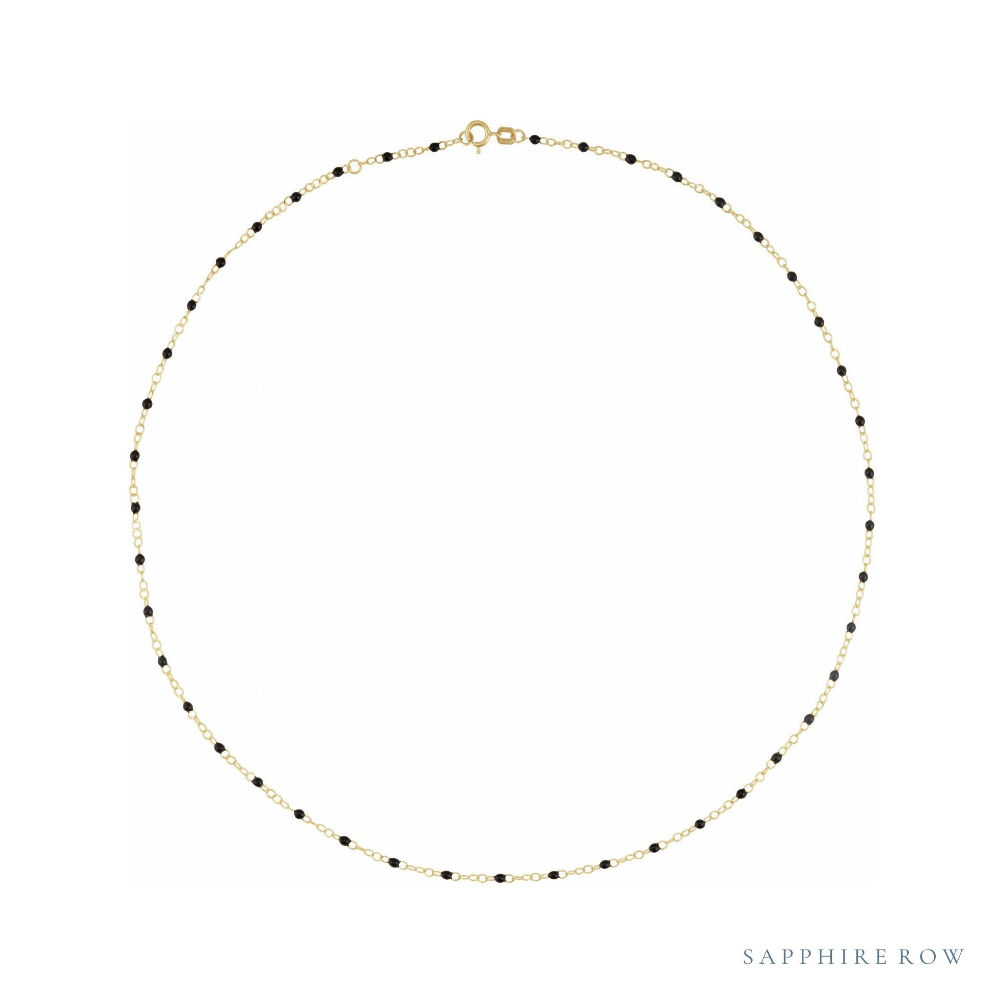 Sapphire Row Gold Enamel Bead Chain Necklace - Black