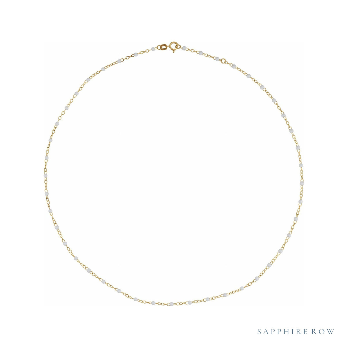 Sapphire Row Gold Enamel Bead Chain Necklace - White