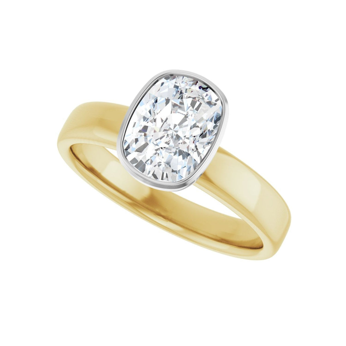Sapphire Row Lab-Grown Elongated Cushion Diamond Bezel-Set Solitaire Engagement Ring - 14K Yellow & White Gold, 1 1/2 ctw (view 5)