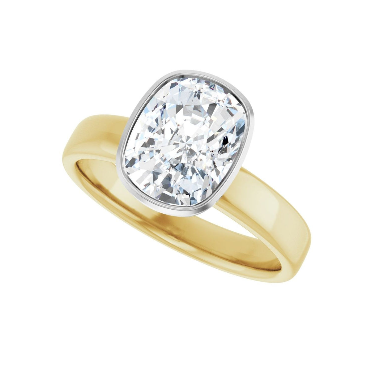 Sapphire Row Lab-Grown Elongated Cushion Diamond Bezel-Set Solitaire Engagement Ring - 14K Yellow & White Gold, 2 1/2 ctw (view 5)