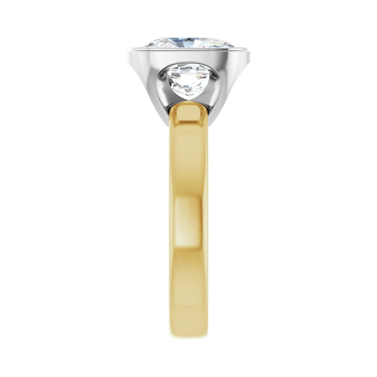 Sapphire Row Lab-Grown Elongated Cushion Diamond Bezel-Set Solitaire Engagement Ring - 14K Yellow & White Gold, 3 3/8 ctw (view 4)