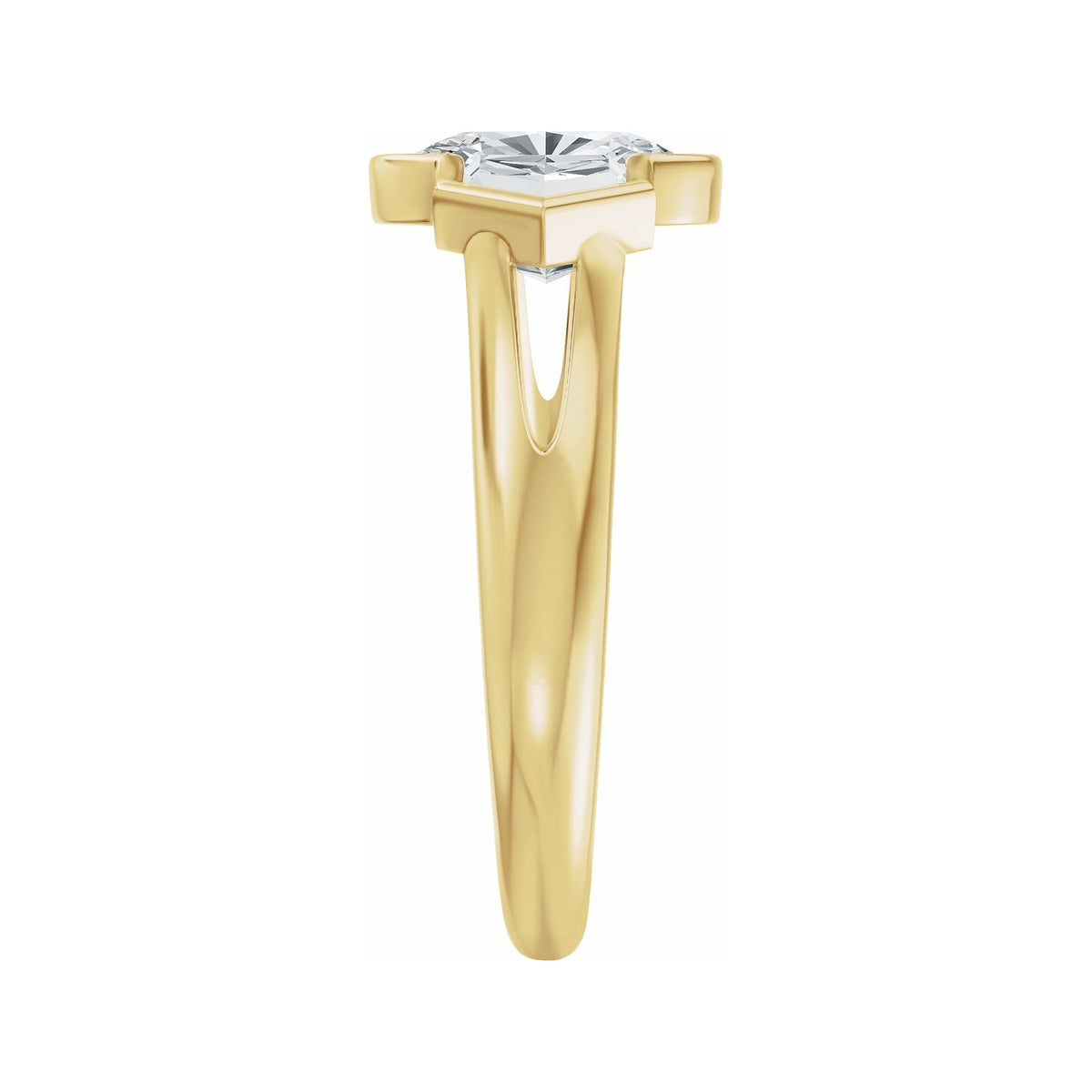 Sapphire Row Lab-Grown Elongated Cushion Diamond Bezel-Set Three-Stone Engagement Ring - 14K Yellow Gold (view 4)