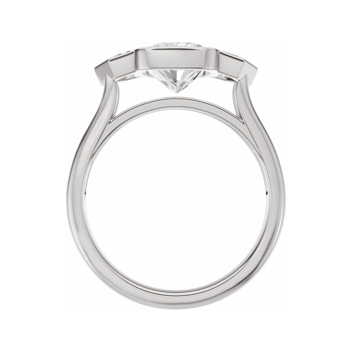 Sapphire Row Lab-Grown Elongated Cushion Diamond Bezel-Set Three-Stone Engagement Ring - 14K White Gold (view 2)