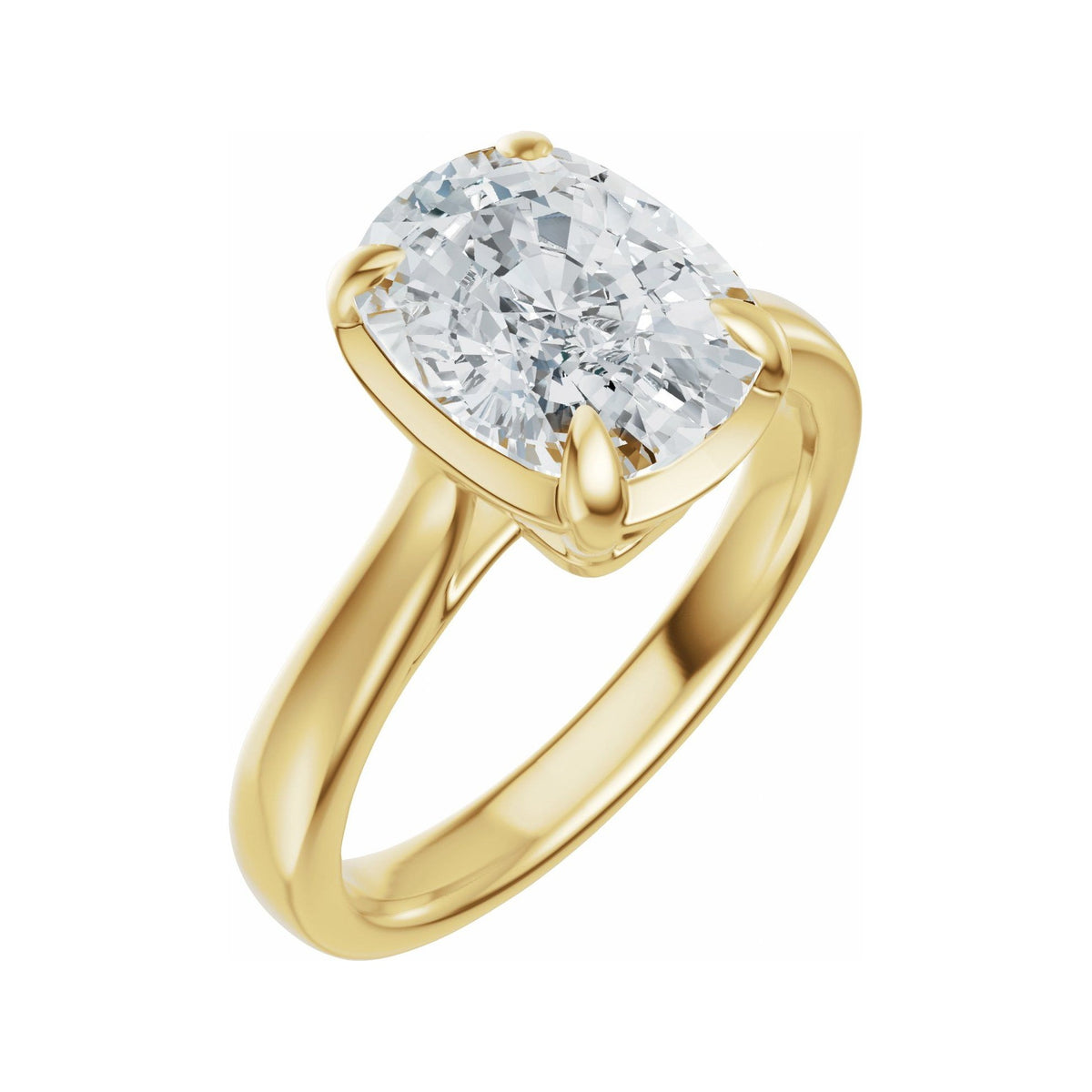Sapphire Row Lab-Grown Elongated Cushion Diamond Claw-Prong Solitaire Bezel-Style Engagement Ring - 14K Yellow Gold