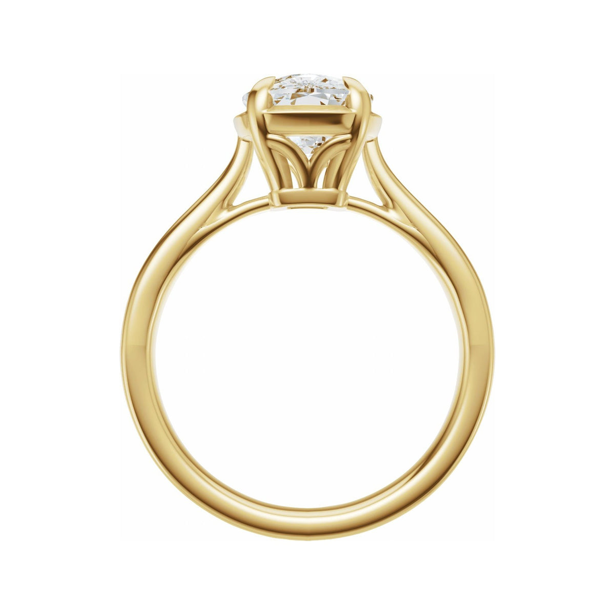 Sapphire Row Lab-Grown Elongated Cushion Diamond Claw-Prong Solitaire Bezel-Style Engagement Ring - 14K Yellow Gold (view 2)