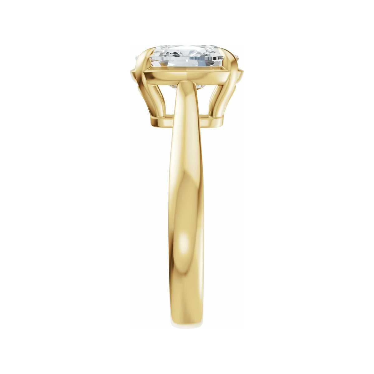 Sapphire Row Lab-Grown Elongated Cushion Diamond Claw-Prong Solitaire Bezel-Style Engagement Ring - 14K Yellow Gold (view 4)