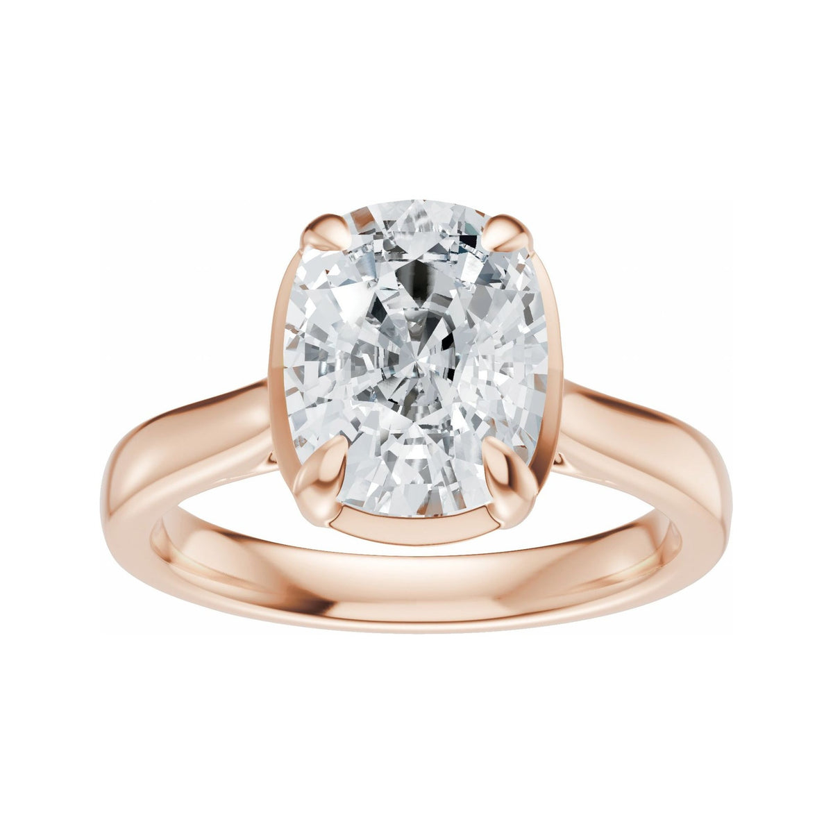Sapphire Row Lab-Grown Elongated Cushion Diamond Claw-Prong Solitaire Bezel-Style Engagement Ring - 14K Rose Gold (view 3)