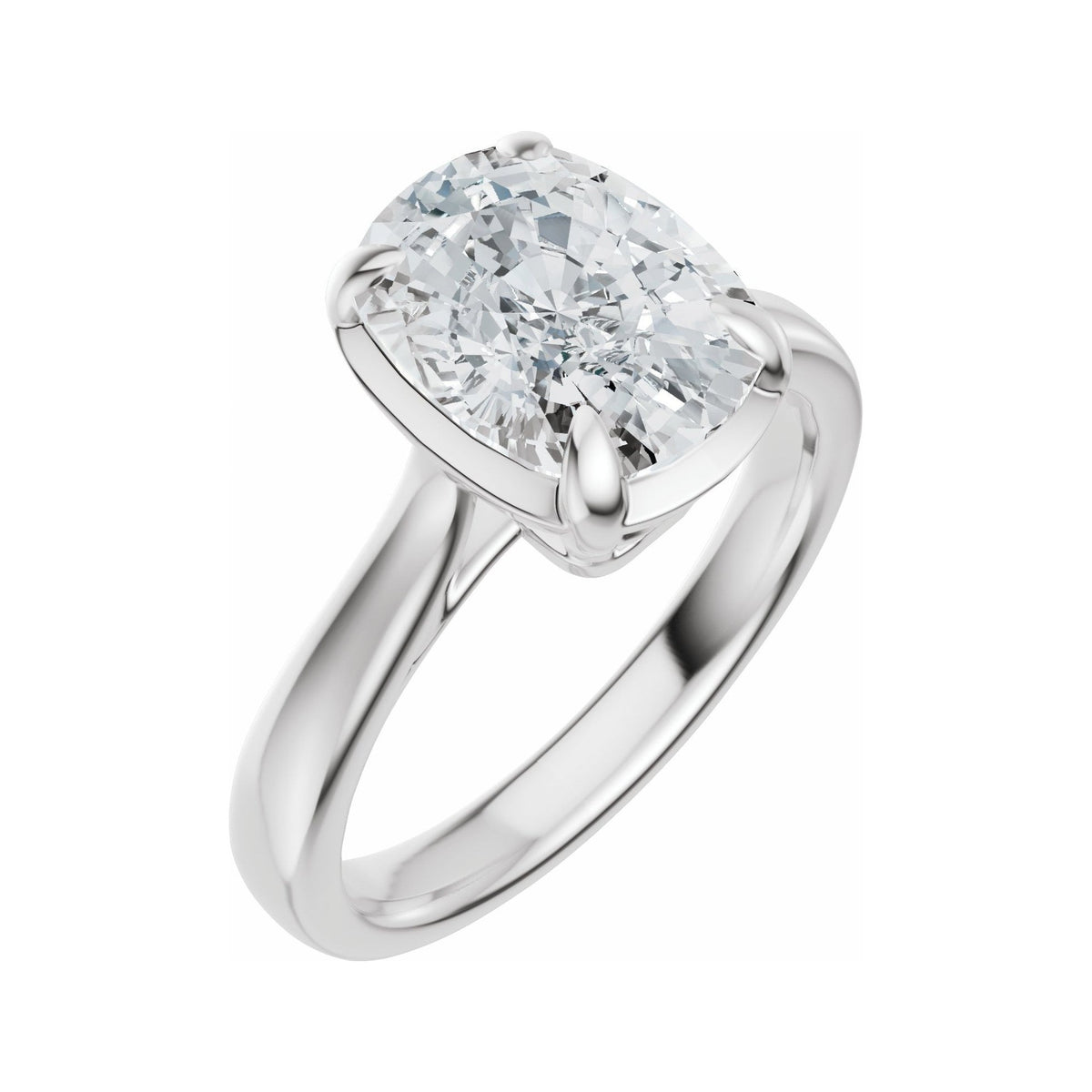 Sapphire Row Lab-Grown Elongated Cushion Diamond Claw-Prong Solitaire Bezel-Style Engagement Ring - 14K White Gold