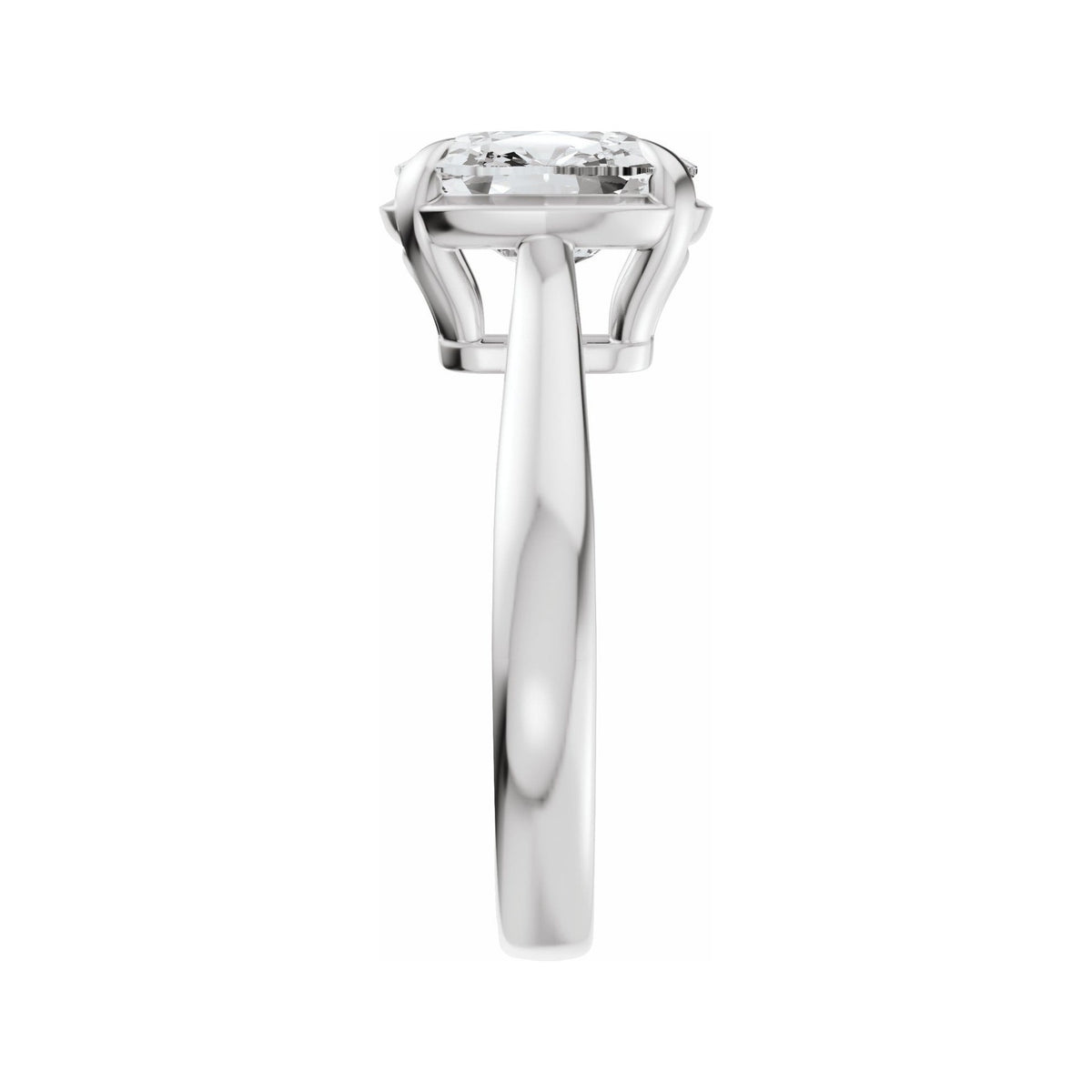 Sapphire Row Lab-Grown Elongated Cushion Diamond Claw-Prong Solitaire Bezel-Style Engagement Ring - 14K White Gold (view 4)