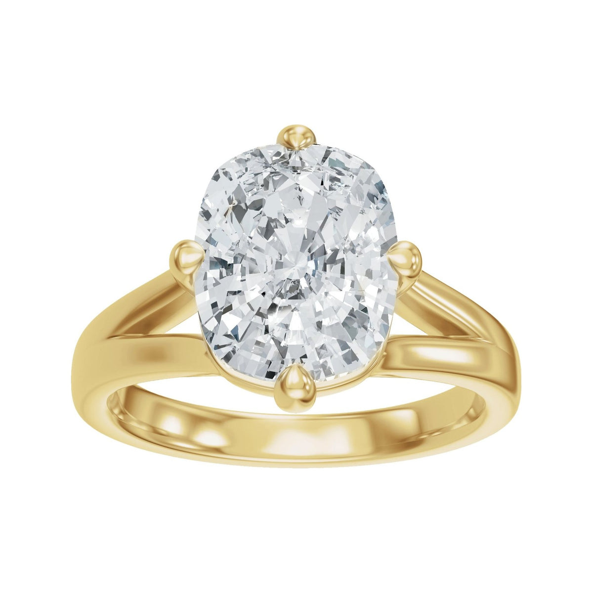 Sapphire Row Lab-Grown Elongated Cushion Diamond Claw-Prong Split Shank Solitaire Engagement Ring - 14K Yellow Gold, 3 ctw (view 3)