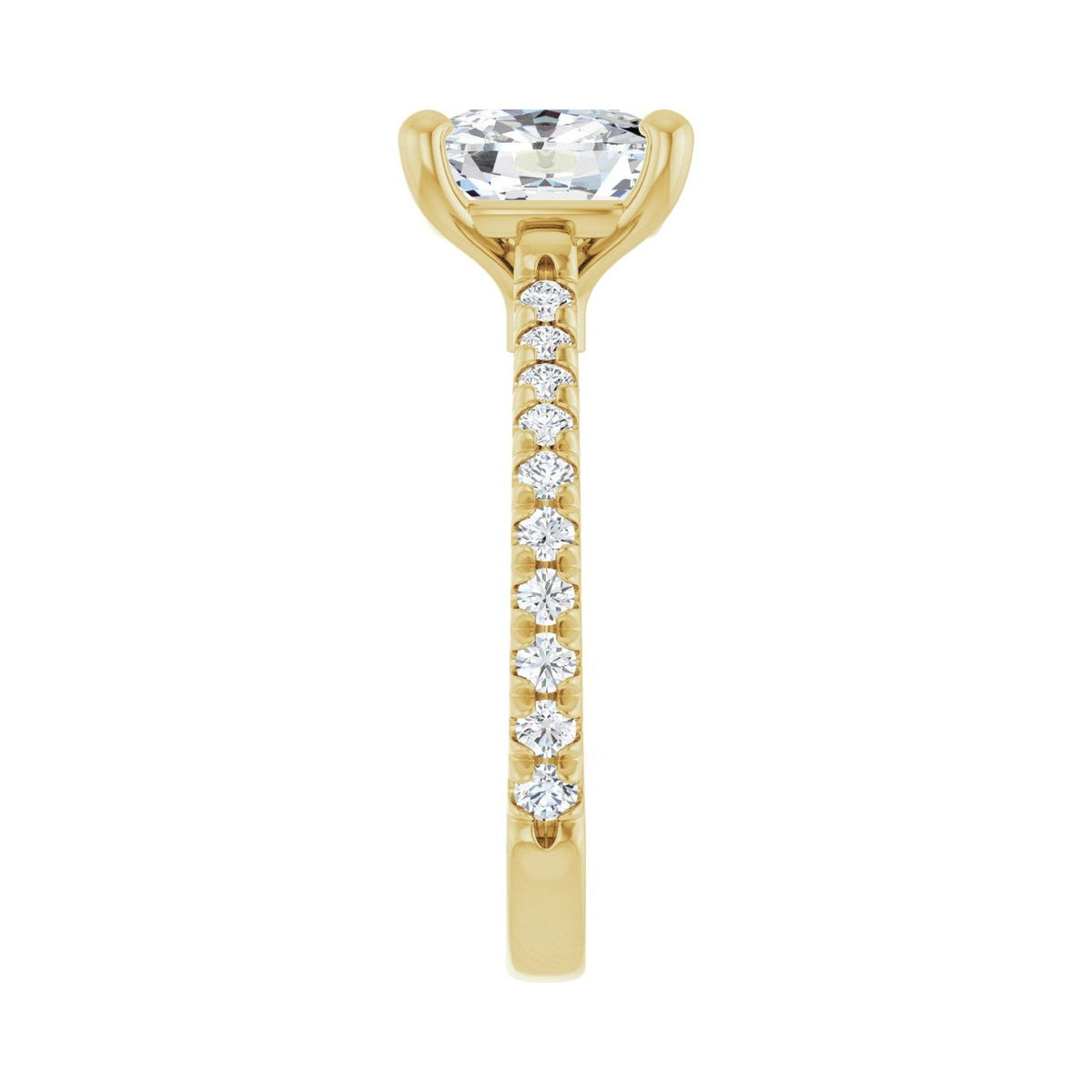 Sapphire Row Lab-Grown Elongated Cushion Diamond French-Set Accented Engagement Ring - 14K Yellow Gold, 2 9/10 ctw (view 4)
