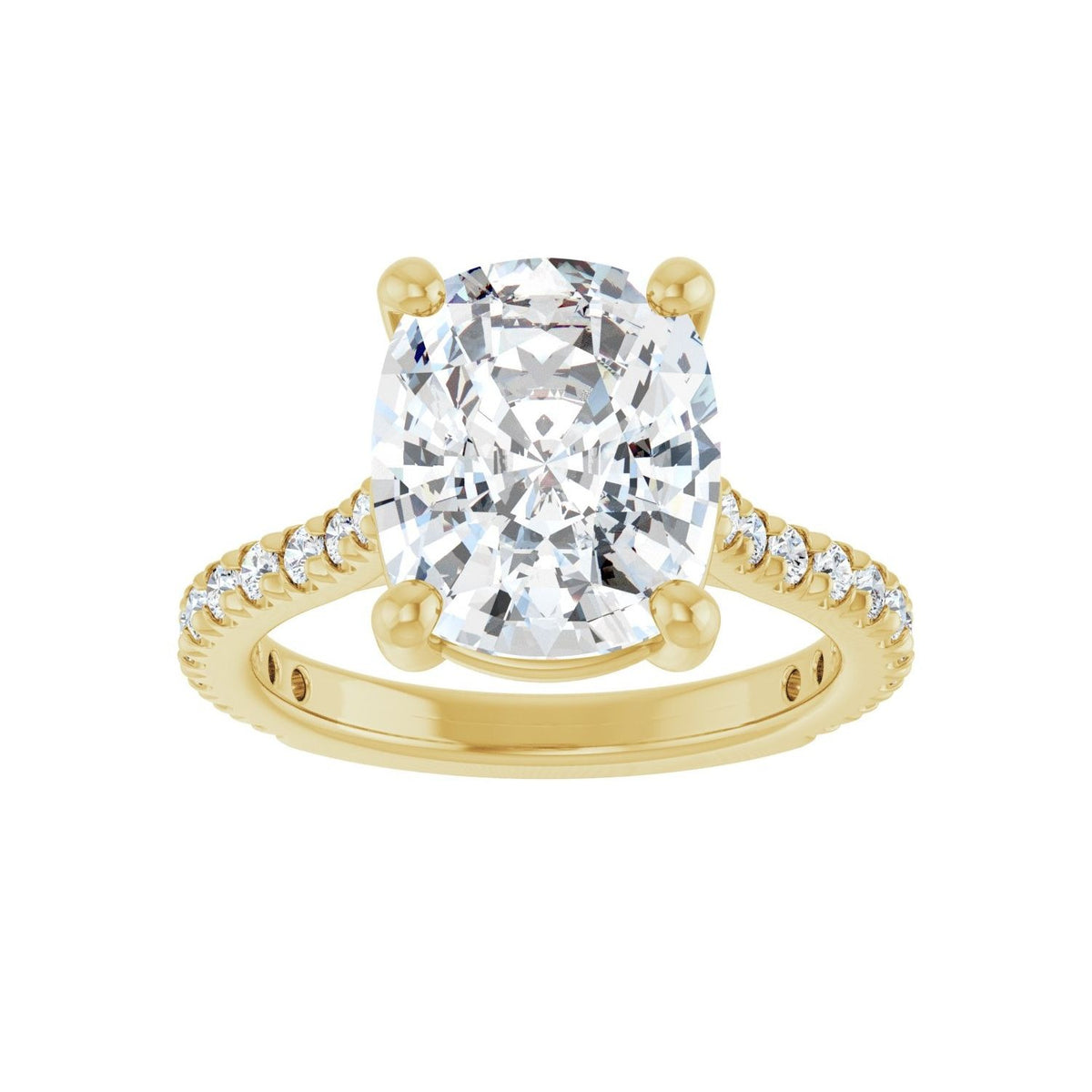 Sapphire Row Lab-Grown Elongated Cushion Diamond French-Set Accented Engagement Ring - 14K Yellow Gold, 5 3/8 ctw (view 3)