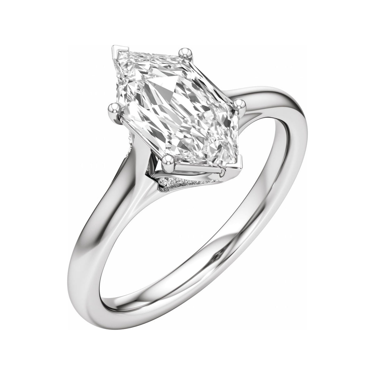 Sapphire Row Lab-Grown Elongated Hexagon Diamond Accented Engagement Ring - 14K White Gold, 2 1/6 ctw