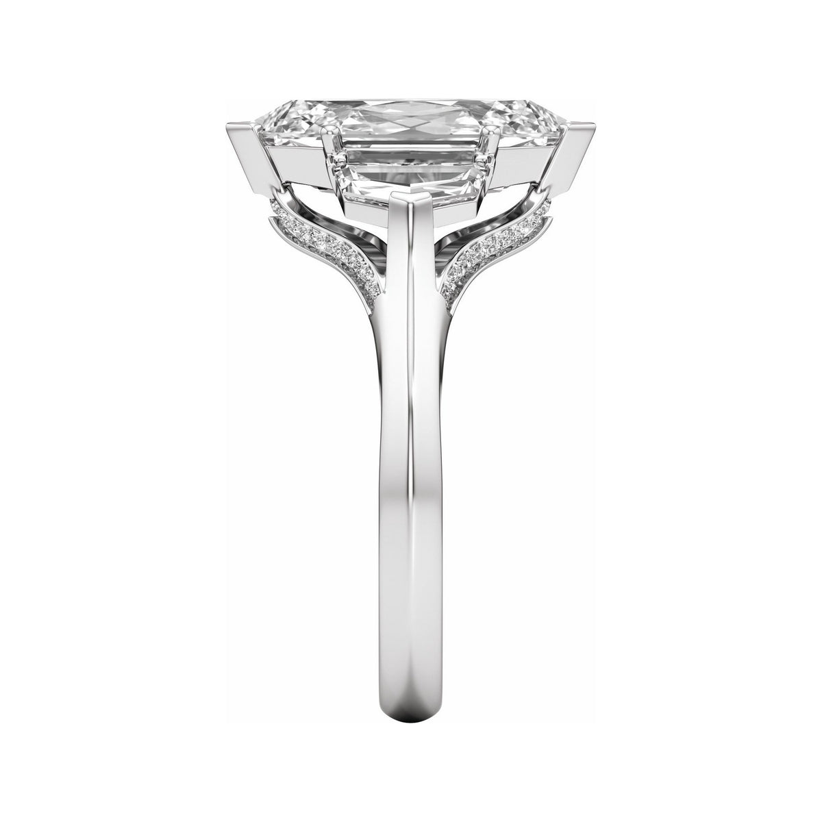Sapphire Row Lab-Grown Elongated Hexagon Diamond Hidden-Detail Three-Stone Engagement Ring - 14K White Gold, 3 3/4 ctw (view 4)