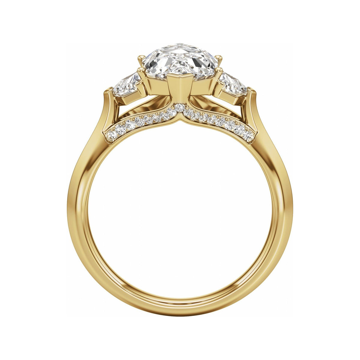 Sapphire Row Lab-Grown Elongated Hexagon Diamond Hidden-Detail Three-Stone Engagement Ring - 14K Yellow Gold, 3 3/4 ctw (view 2)