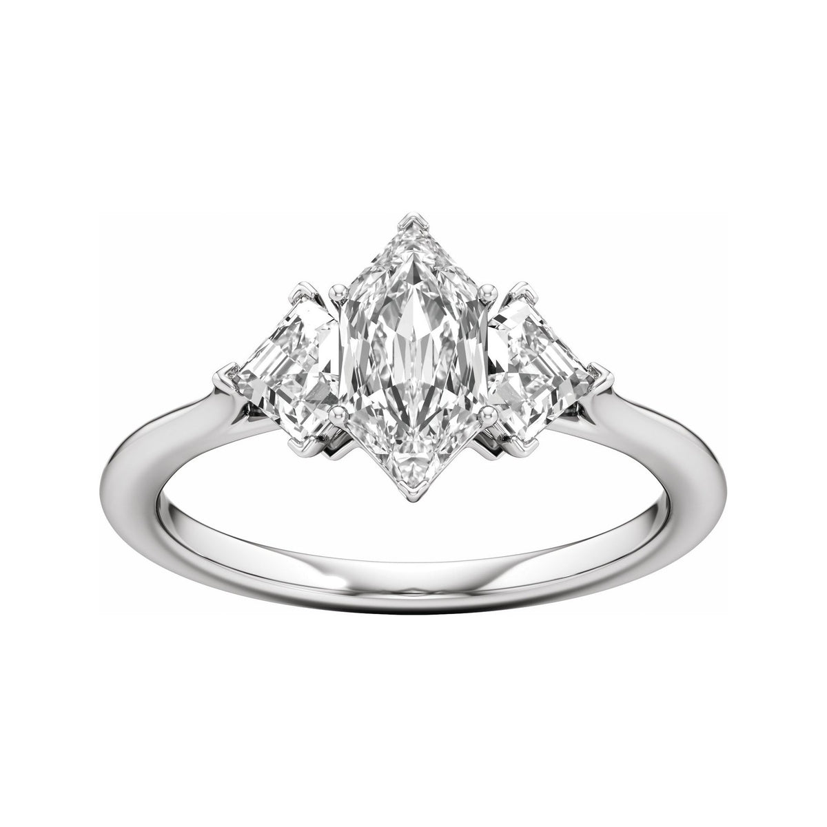 Sapphire Row Lab-Grown Elongated Hexagon Diamond Three-Stone Engagement Ring - 14K White Gold, 1 3/4 ctw (view 3)