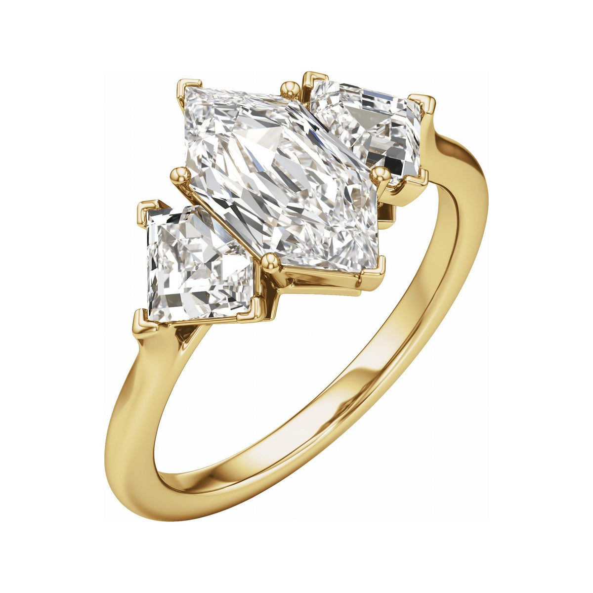 Sapphire Row Lab-Grown Elongated Hexagon Diamond Three-Stone Engagement Ring - 14K Yellow Gold, 3 1/2 ctw