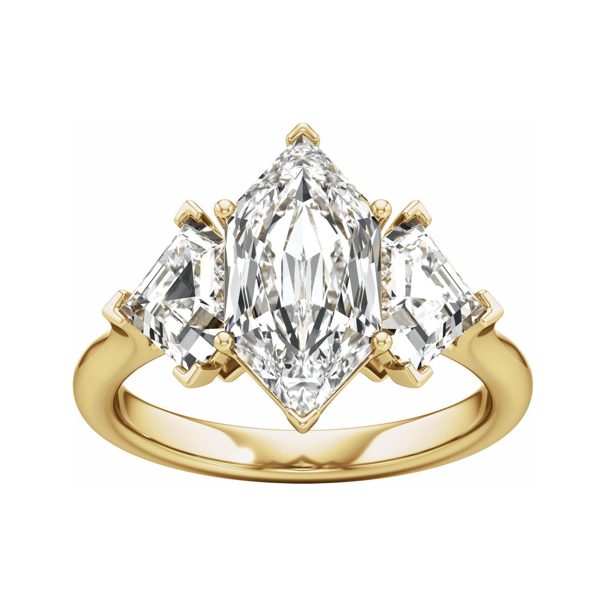 Sapphire Row Lab-Grown Elongated Hexagon Diamond Three-Stone Engagement Ring - 14K Yellow Gold, 5 1/6 ctw (view 3)