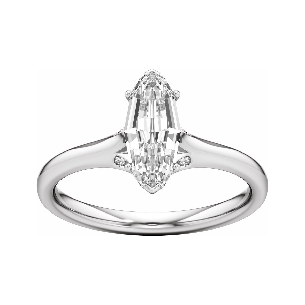 Sapphire Row Lab-Grown Elongated Oval Diamond Accented Engagement Ring - 14K White Gold, 1 1/6 ctw (view 3)